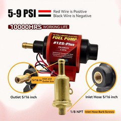 Universal 12 Volt Electric Fuel Pump 5-9 PSI, 35GPH, Super 12S Plus for Gasoline