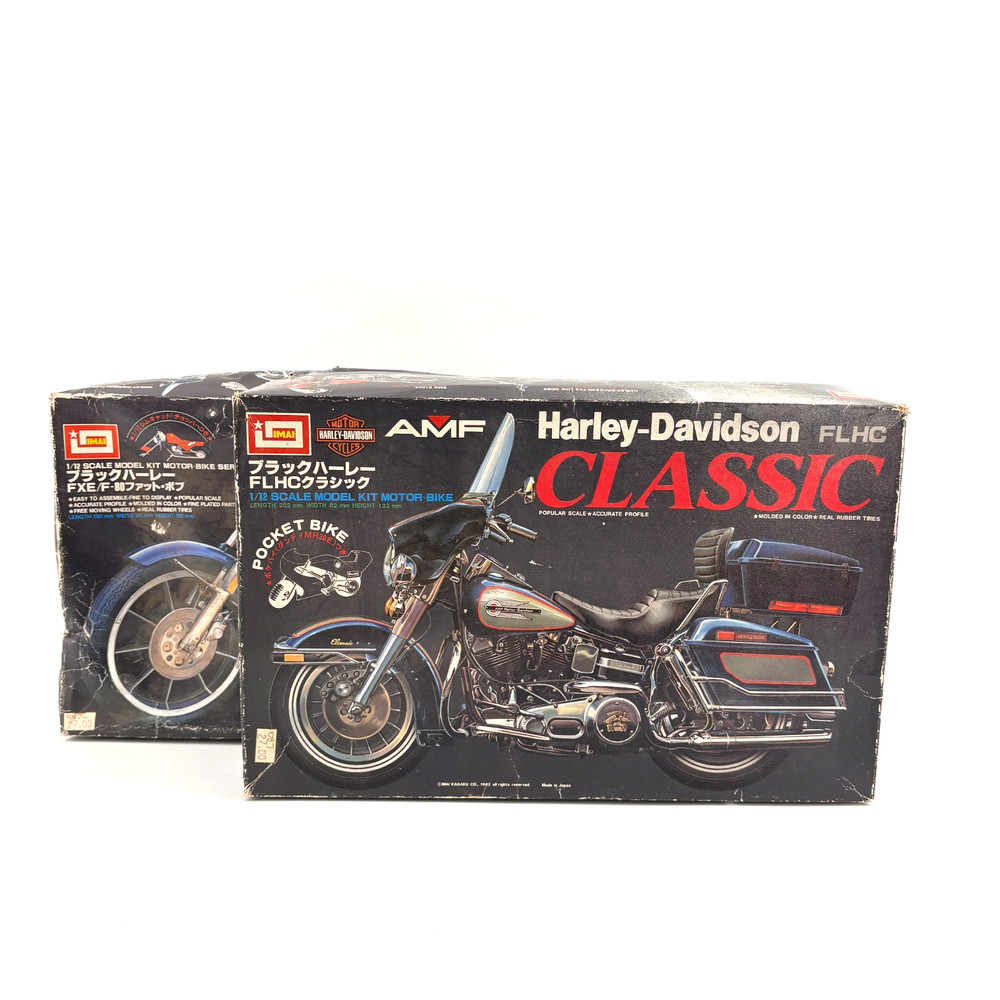 Lot of 2 Vintage 1982 IMAI AMF Harley Davidson Classic & Fat Bob 1:12 See Desc.