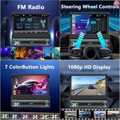 Single DIN Touchscreen Radio, Flip Up Screen Car Stereo with Bluetooth, Flip
