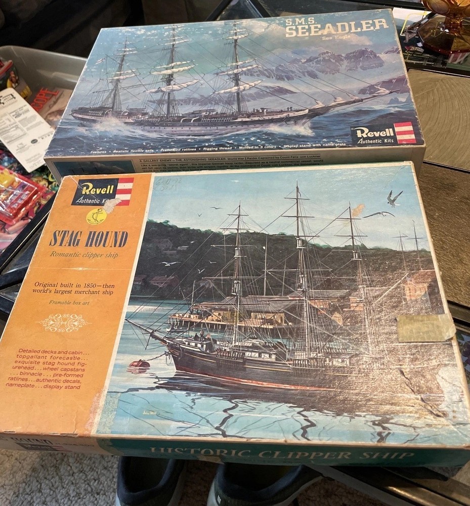 Revell S.M.S. Seeadler “Sea Eagle” Ship Model & Stag Hound 1960s Parts Lot