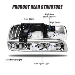 Headlight Assembly for 1999 2000 2001 2002 99-06 Black Housing Amber Reflector