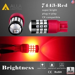 Alla Lighting Upgraded T20 7440 7443 LED Strobe Brake Lights Bulbs, Red