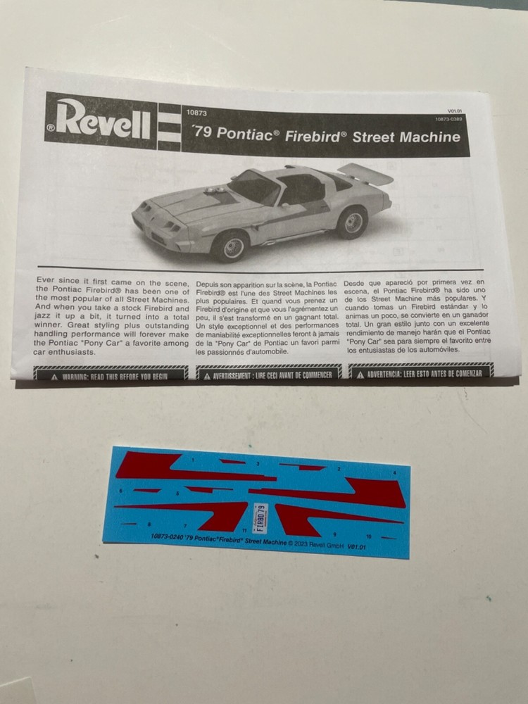 Model Car Parts – Monogram 1979 Pontiac Firebird instructions & decals 1/25