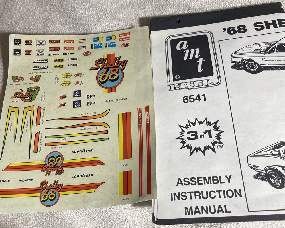 1/25 AMT ’68 Shelby GT-500 Decals & Instructions-See Photos