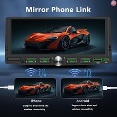 Single Din Touchscreen Radio with Wireless Apple CarPlay & Android Auto,