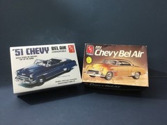 Pair of AMT ’51 Chevys. 1 Convert. Factory sealed 1 Sedan open box 608,6607
