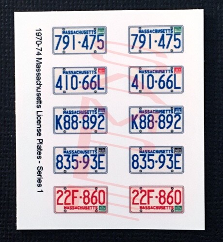 1970 – 1974 MASSACHUSETTS miniature novelty PLATES for 1/25 scale MODEL CARS
