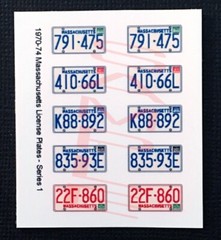 1970 – 1974 MASSACHUSETTS miniature novelty PLATES for 1/25 scale MODEL CARS