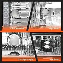 for 1994-1998 Chevy Silverado Headlights OE C-Chrome Housing Clear Reflector