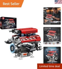Realistic V8 Engine Model Kit – 1101 PCS Motorized Set with Visible Mechanics