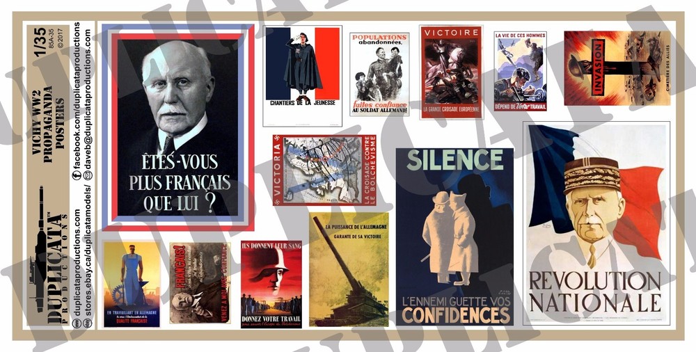 Diorama Accessory – 1/35 Vichy France Propaganda Posters, Various Sizes – WW2
