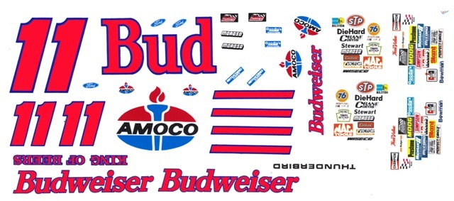 #11 Bill Elliott Budweiser Ford Reverse Colors 1/24th – 1/25th Scale Decals