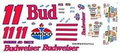 #11 Bill Elliott Budweiser Ford Reverse Colors 1/24th – 1/25th Scale Decals
