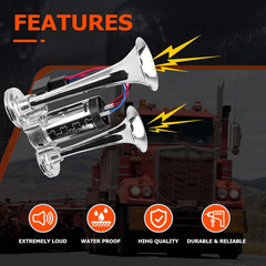 12V 600DB Upgraded Air Horn Dual Trumpets, Super Loud Train Electric Horn Kit wi