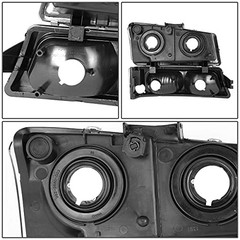 Pair Headlight Assembly Compatible with 2003 Black Housing Clear Reflector