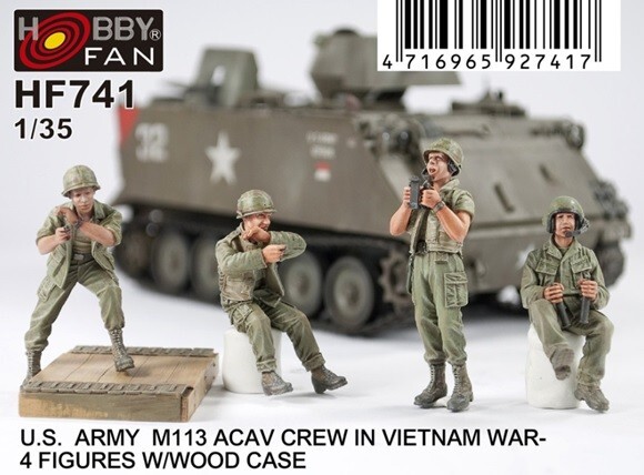 Hobby Fan 1/35 HF-741 US ARVN M113 ACAV Crew Vietnam War – 4 Figures w/Wood Case