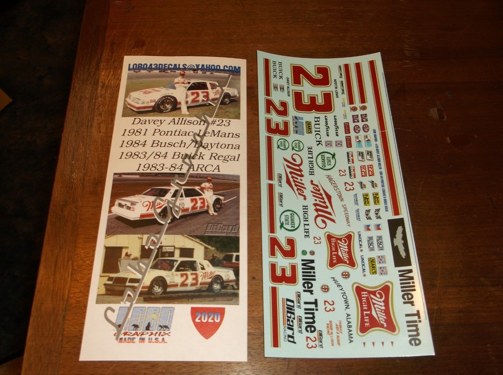 Davey Allison #23 1981 MILLER HIGH LIFE Pontiac 1/24th scale decals LoboGraphix