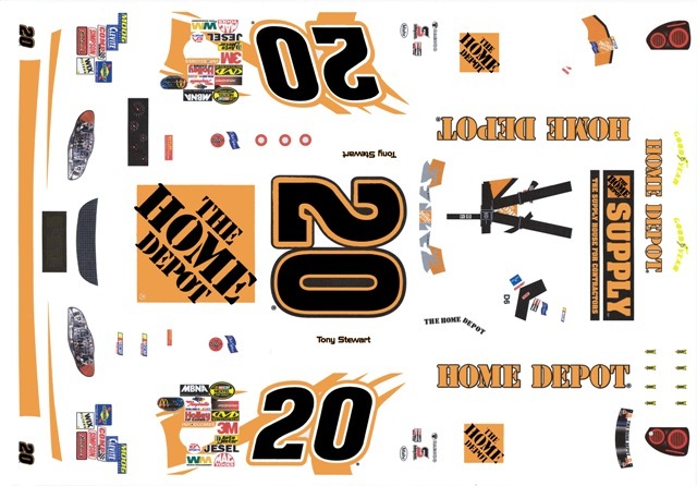 #20 Tony Stewart Home Depot Reverse 1/24th Scale Waterslide Nascar Decals