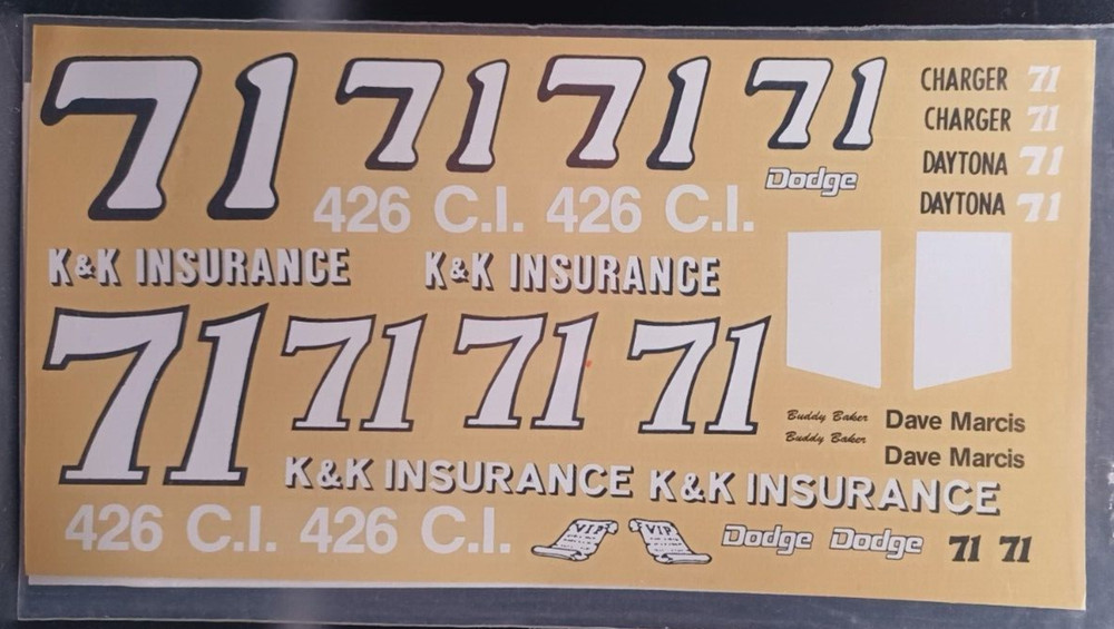 JNJ | No. 86-118 | 1:25 #71 K&K Insurance Charger/Daytona Decals