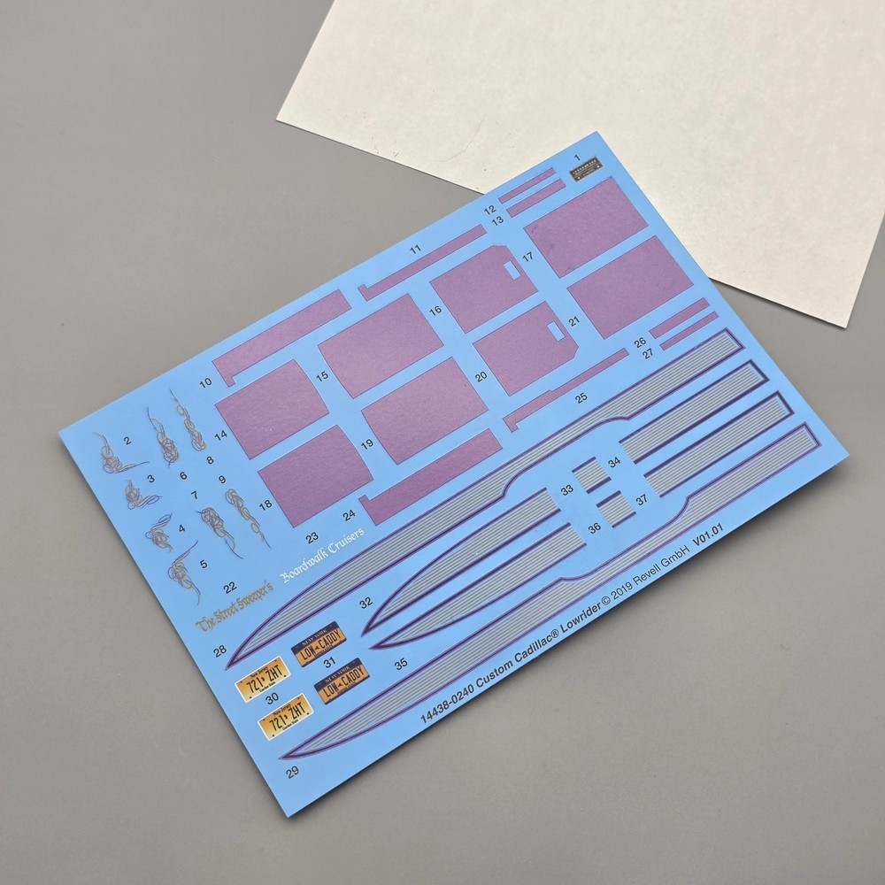 Revell 1/25 Cadillac Lowrider Parts Kit Bash Decal Sheet