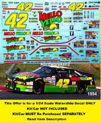 NASCAR DECAL #42 MELLO YELLO 1991 -1994 PONTIAC GRAN PRIX KYLE PETTY 1/24