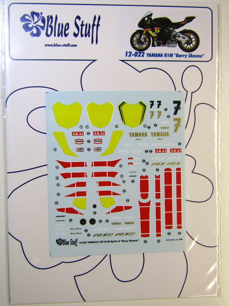 Blue Stuff Decal Sheet 1:12 Scale Yamaha R1M “Barry Sheene” suit Tamiya Kit