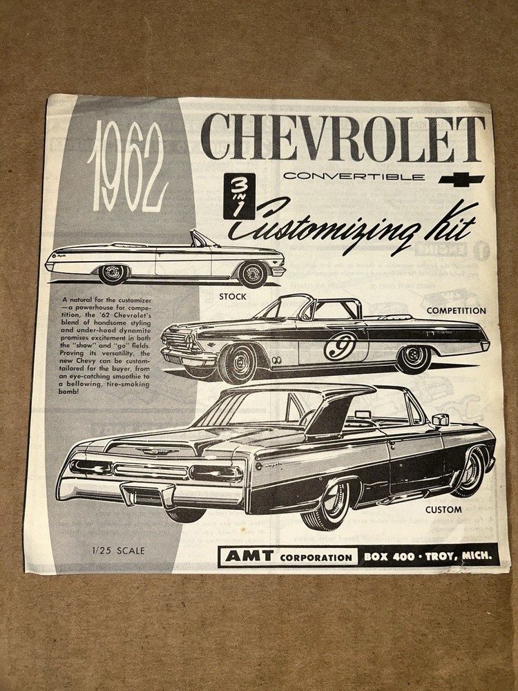 AMT 1962 Chevrolet Convertible 3-in-1 Customizable Model Kit Instructions Sheet