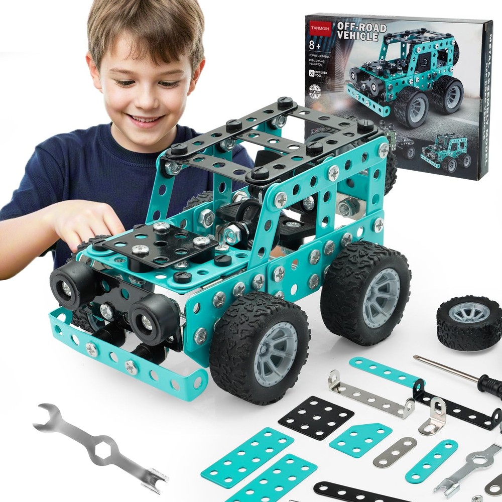 TANMGIN Erector Sets for Boys Age 8-12, Metal Model Car Kits 5.7 inches, Blue