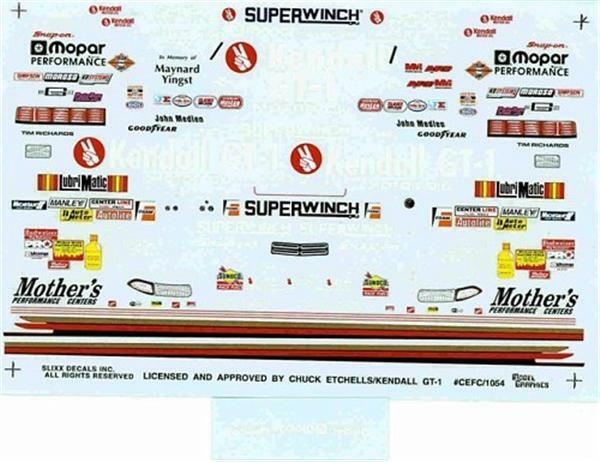 Slixx 1054 Kendall GT-1 Daytona F/C-Chuck Etchells 1/24 1/25 Drag decal