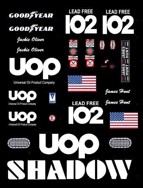 #102 UOP Shadow Can Am James Hunt or Jackie Oliver 1/24th – 1/25th Scale Decals