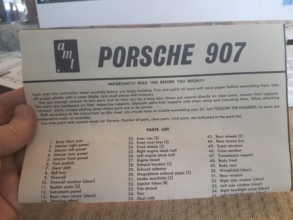 Vtg Double Sided Porsche 907 Ferrari P4 Model Car Instruction Sheet AMT Co.