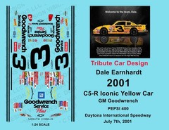 2001 #3 – 1:24 Scale Tribute Car Design – Dale #3 Decals – Daytona – Pepsi 400