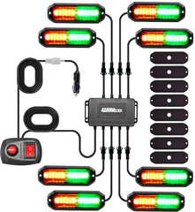 8PCS LED Strobe Lights Kit12V Sync Feature Green Amber 12LED Emergency Hazard Wa