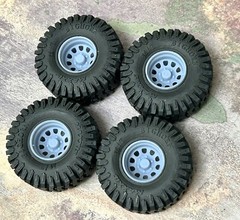1/24 Scale: 15-Inch “D-Window Steel” Wheels W/ Huge 35-inch Mud Tires. Resin