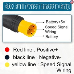 20X Full Twist Throttle Grip, 3 Pin Water Proof Connection Fits Ebike 12V-72V,