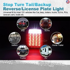 Partsam Pair 38 LED Universal Tail Brake Turn Stop License Back up Reverse