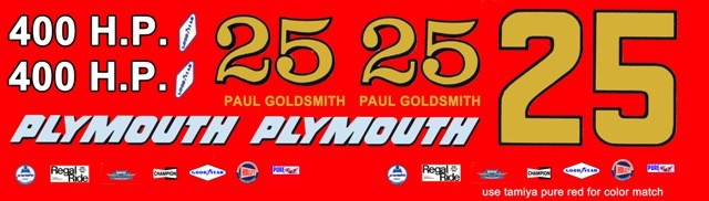 #25 Paul Goldsmith 1964 Plymouth 1/24th – 1/25th Scale Decals