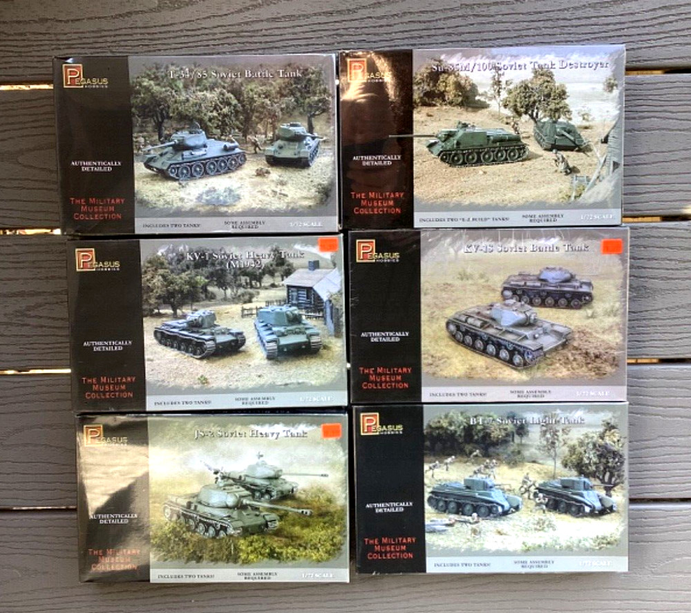 6 X PEGASUS 1/72 WW II RUSSIAN / SOVIET TANKS 2 PER BOX PLASTIC MODEL KITS F/S