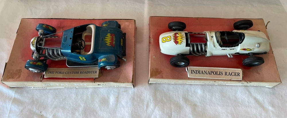 Hubley 852K Indy Car & 853K Hot Rod – RARE Factory Built Store Displays w/ bases