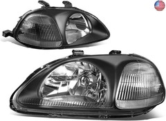 DNA MOTORING Pair Headlight Assembly Compatible With 1996-1998 Honda Civic,