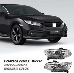 Headlight Assembly Fit for 2016-2021 Honda Civic,Halogen Headlamp W/Led DRL Chro