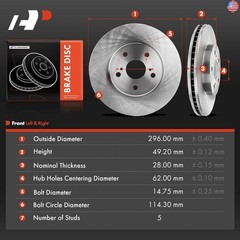 A-Premium 11.65 inch (296mm) Front Vented Disc Brake Rotors Compatible with