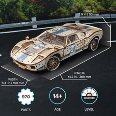 Advanced 970-Piece Wooden Endurance Race Car Model Kit with V8 Engine 1:12 Scale