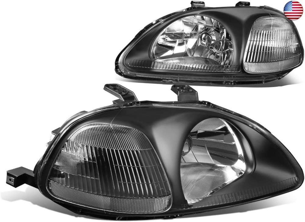 DNA MOTORING Pair Headlight Assembly Compatible With 1996-1998 Honda Civic,