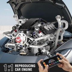 Realistic V8 Engine Building Kit – 770 PCS, Lights & USB Rechargeable Motor