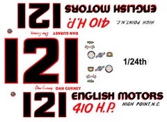#12 / #121 Dan Gurney English Motors 1964 1/25th – 1/24th Scale DECALS