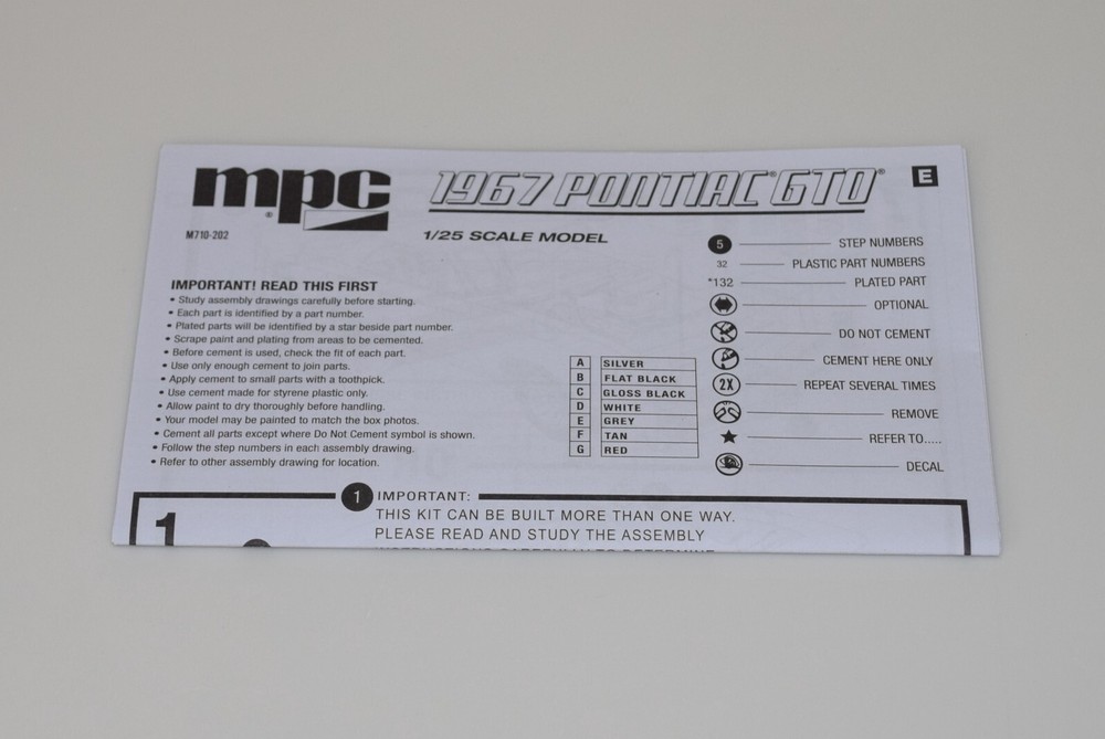 MPC 1967 PONTIAC GTO #710L/12 ⭐PARTS⭐ INSTRUCTION BOOKLET 1:25