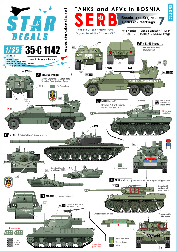 Star Decals 1/35 Tanks and AFV in Bosnia #7: Serbian M84 Hellcat decal 35C1142 x