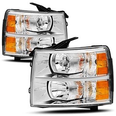 Headlight Assembly Compatible with 2007-2013 Chevy Silverado 1500, Chrome Amber