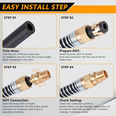 Air Brake Fittings, Brass DOT 3/8” Hose X 3/8” Male Air Hose End Connector with